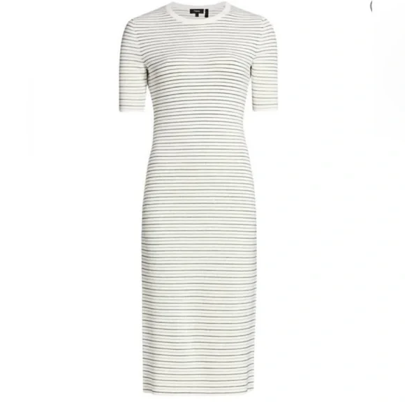 Theory Stripe Rib Dress in Ivory/Black Glossed‎ size large NWT - Picture 3 of 14